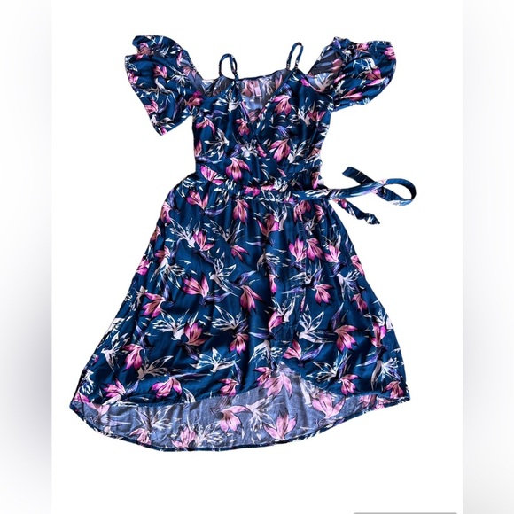 Xhilaration Floral Shoulder Off Dress, Size M Open , Tie One Button Summer Beach - Picture 1 of 16